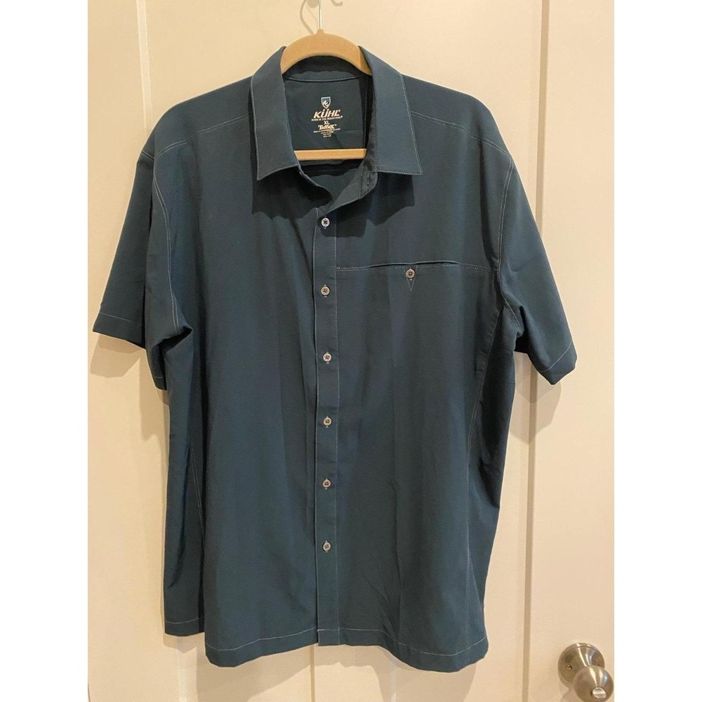 KUHL Men's Short Sleeve Button Front Shirt Tufflex XL Navy Blue s7